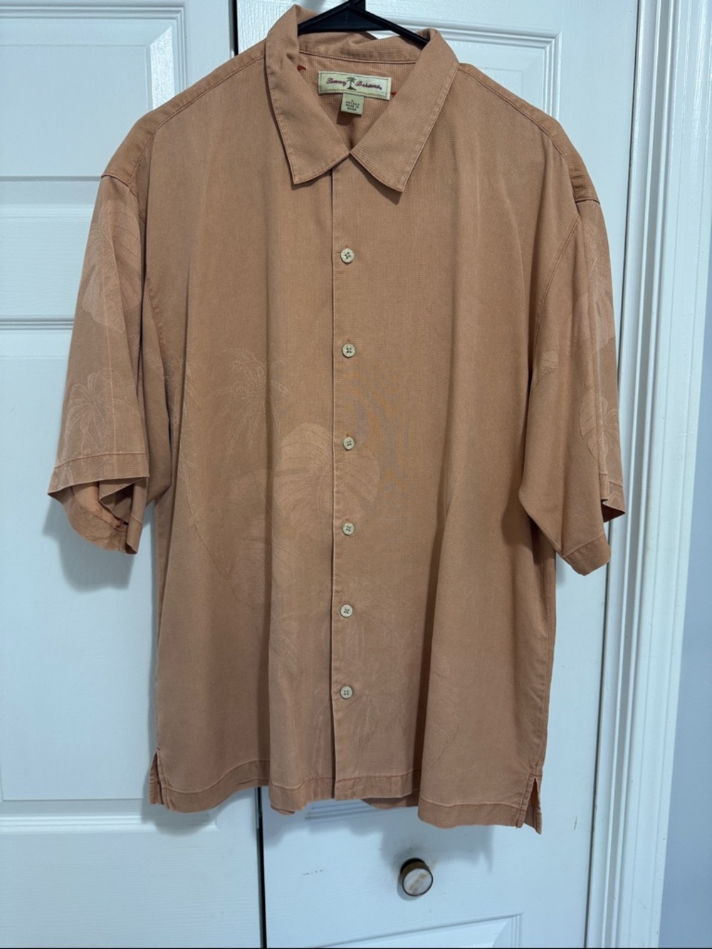 Tommy Bahama Peach Grid Silk Camp Shirt size large